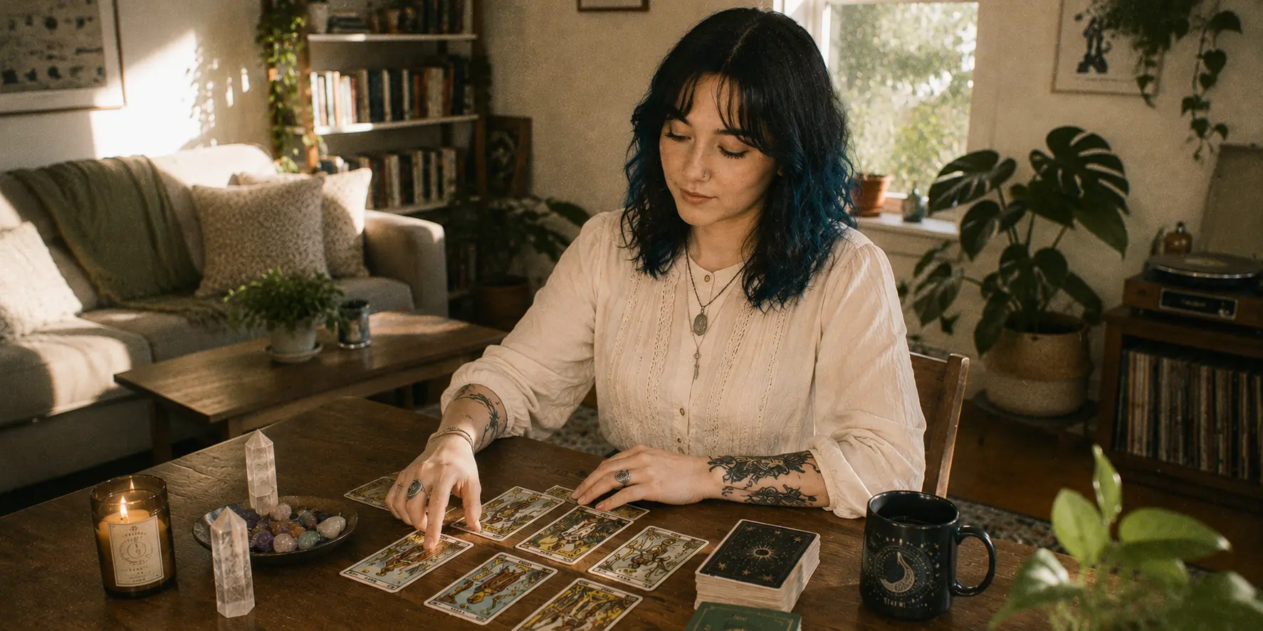 One keyword comment triggering an automated DM with a booking link, card pull, or birth chart
